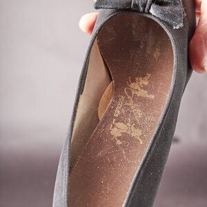 1960s Black Kitten Heel Bow Topped Pumps Heels Shoes